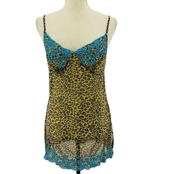 Vintage Y2K Victoria's Secret Babydoll Sheer Leopard Teal Embroidered Nightie M - Picture 8 of 8